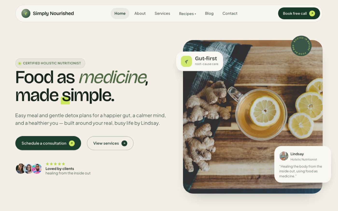 The Simply Nourished Nutrition website after the rebuild