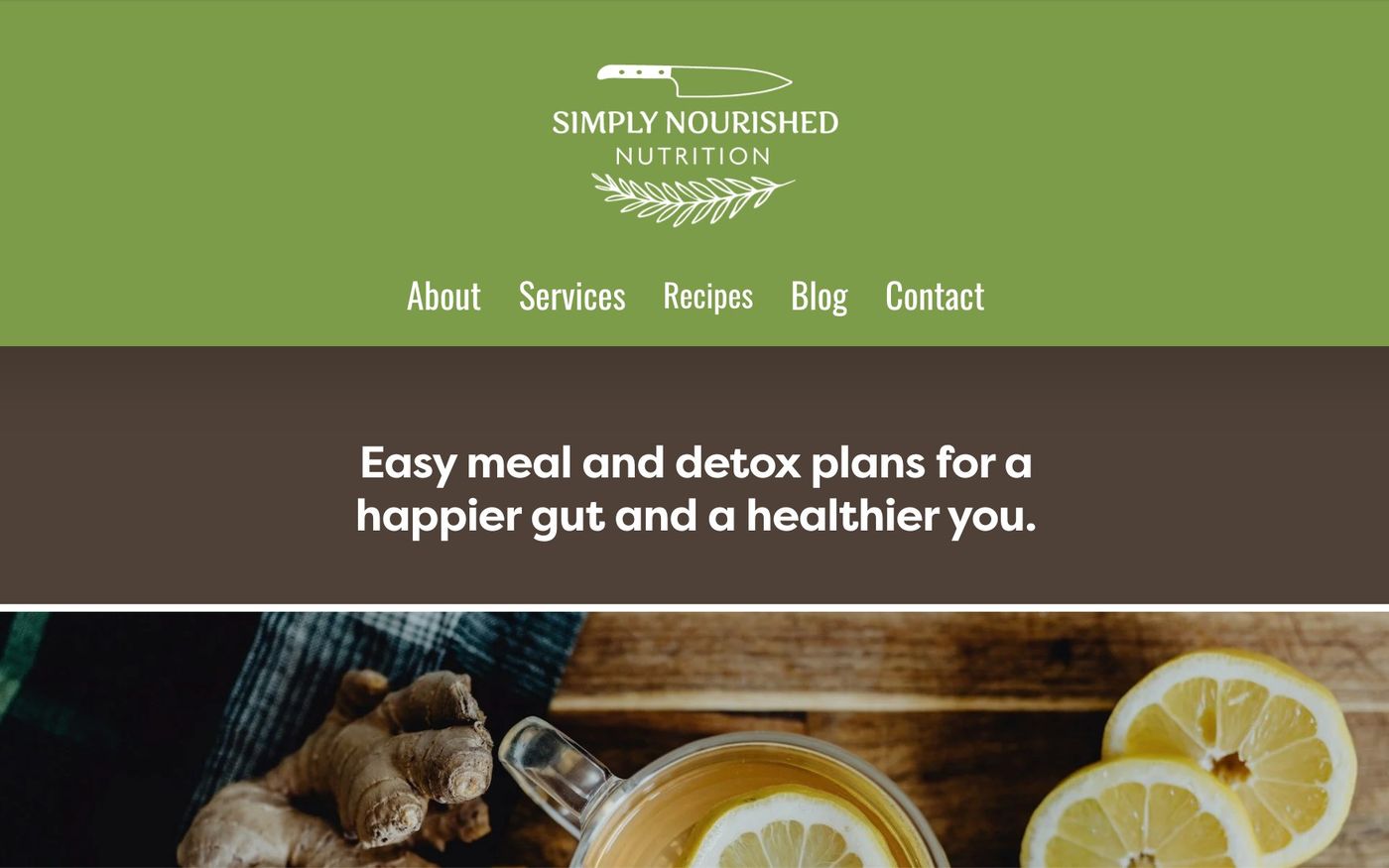 The previous Simply Nourished website, before the ContinuityOS rebuild