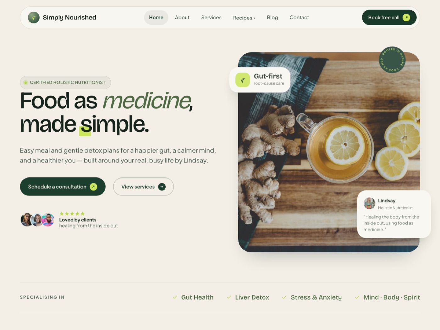 Simply Nourished Nutrition website
